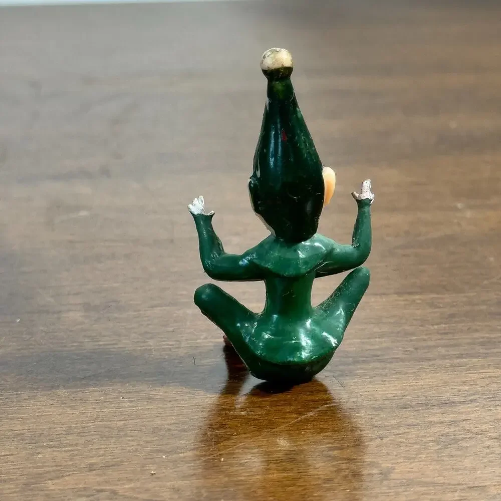 Vintage Japan Christmas Pixie Elf Figurine Green Sitting Knee Hugger Style 2”